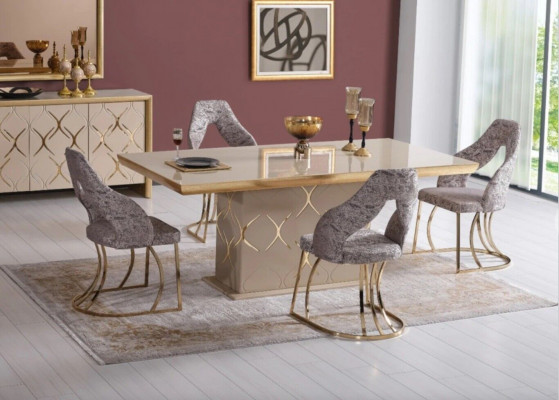 Luxus Esszimmer Set Esstisch 4x Stühle Sideboard Spiegel Essgruppe 7 tlg