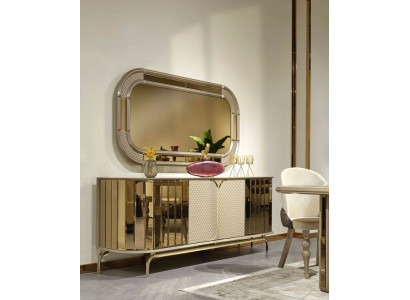 Designer Sideboard Gold Beige Spiegel Holz Anrichte Design Möbel Konsole