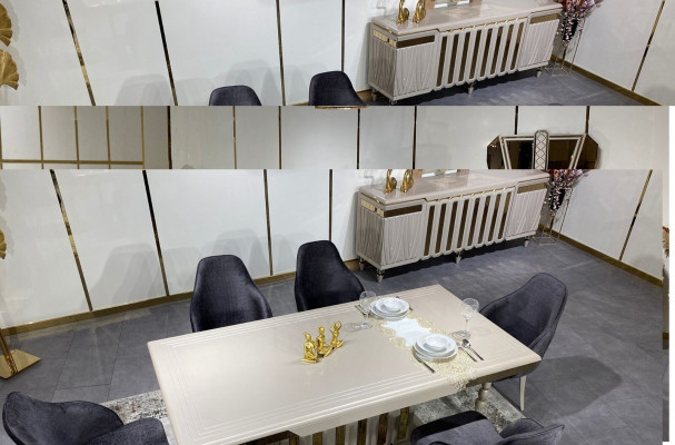 Großes Esszimmer Set Esstisch 6x Stühle Sideboard Spiegel set von 9tlg
