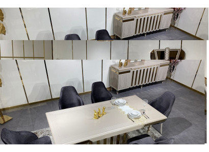Großes Esszimmer Set Esstisch 6x Stühle Sideboard Spiegel set von 9tlg