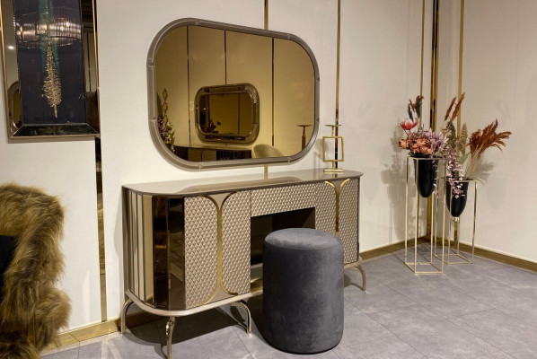Schminktisch Spiegel Hocker Möbel Schlafzimmer Gold 3tlg. Schlafzimmer