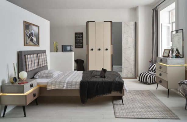 Modernes Schlafzimmer Jugendzimmer 7tlg. Bett Kleiderschrank Kinderzimmer