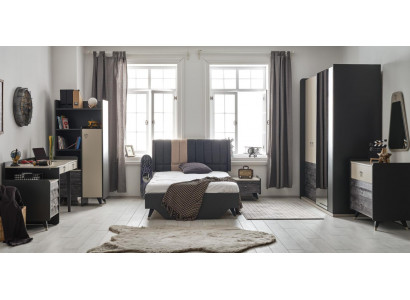 Luxuriöses graues Schlafzimmer Set Jugendzimmer Kinderzimmer 7tlg Bett