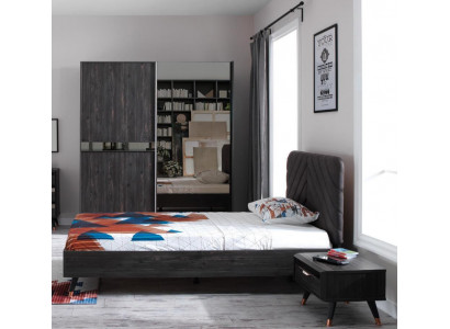 Luxuriöses Schlafzimmer Schwarz stilvolle Bett Nachttisch Kleiderschrank
