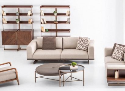 Beige Moderne Sofagarnitur Dreisitzer Zweisitzer Set Luxus Stoffmöbel