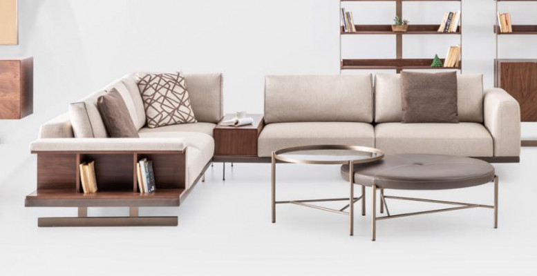 Modernes Beiges Ecksofa Luxus L-Form Couch Stoffsofas Wohnzimmermöbel