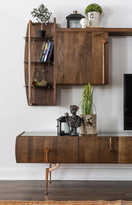 Wohnwand RTV Lowboard TV Ständer Sideboard Garnitur Braun Holz Regale