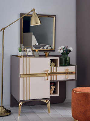 Schminktisch Konsole Schlafzimmer Möbel Design Holz mit Metall Grau neu