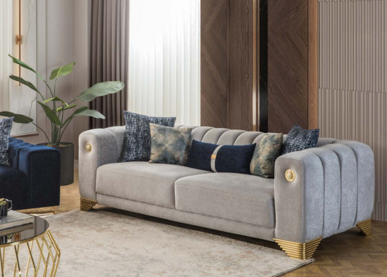 Polstersofa x2 3-Sitzer Sofas Textil Sitz Design Sofas Modern Neu
