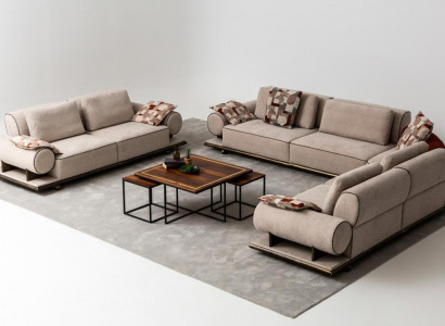 Stoffsofa Couch Wohnlandschaft Eck Design Modern Sofa Ecksofa L-Form Beige Neu