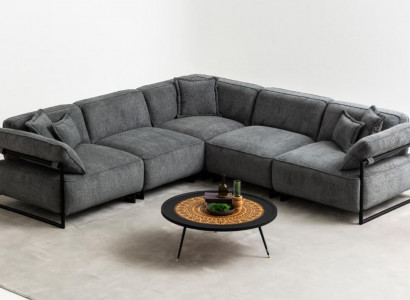 Stoffsofa Couch Wohnlandschaft Eck Design Modern Sofa Ecksofa L-Form Grau