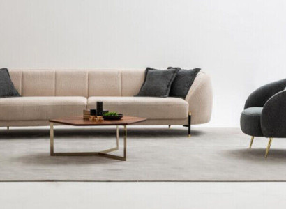 Modern Sessel Polster Sofa 3 Sitzer Beige Hochwertig Sofas Design Textil neu