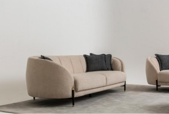 Modern Sofa 3 Sitzer Beige Hochwertig Polster Sofas Design Textil neu