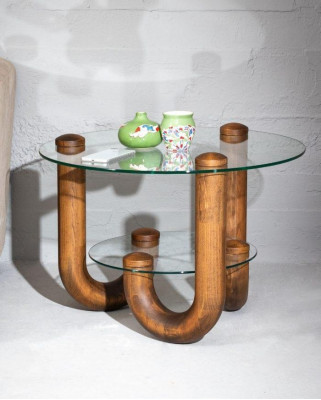 Luxuriös holz Beistelltisch mit glasplatte Stilvoller Möbel für Wohnzimmer