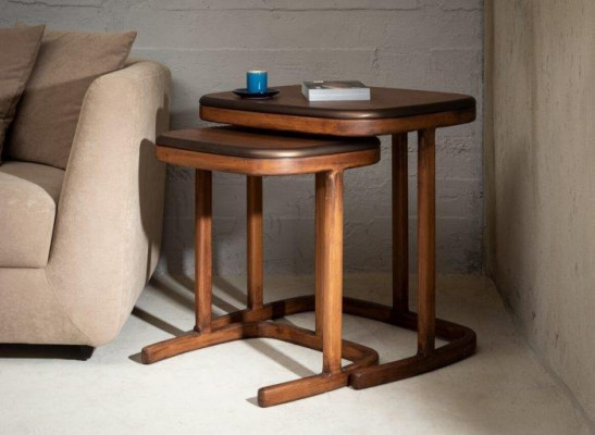 Brauner Beistelltisch-Set Wohnzimmer Couchtisch Garnitur Kaffeetische
