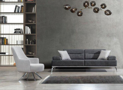 Wohnzimmer-Set 2tlg. 3-Sitzer Sofa 1-Sitzer Sessel Grau Weiß Textil Material