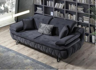 Schwarz 3-Sitzer Wohnzimmer Stoffsofa Modern Deisgn mit Kissen Textil