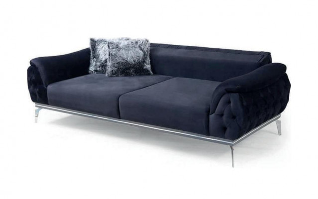 Schwarz Chesterfield Design Textil Material Modern 3-Sitzer Stoffsofa