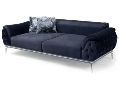 Schwarz Chesterfield Design Textil Material Modern 3-Sitzer Stoffsofa