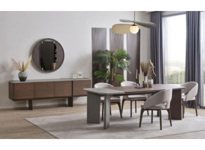 Große Esszimmer Garnitur Designer Esstisch 4x Stühle Sideboard Spiegel