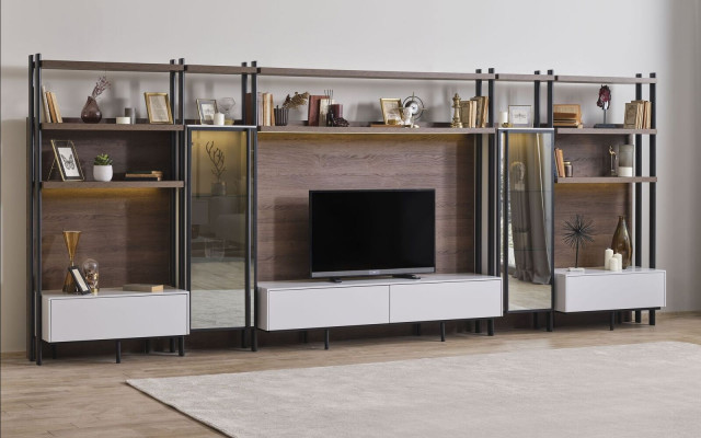 Moderne Braue Wohnzimmer Wohnwand Luxus Wohnzimmermöbel Regal Schränke