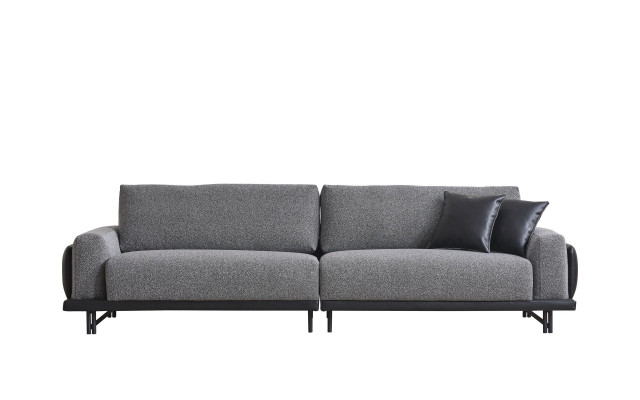 Grauer Wohnzimmer Dreisitzer Luxus Polstermöbel Designer Holzgestell