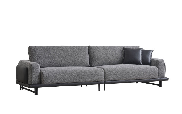 Grauer Wohnzimmer Dreisitzer Luxus Polstermöbel Designer Holzgestell