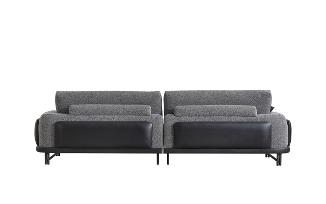 Grauer Wohnzimmer Dreisitzer Luxus Polstermöbel Designer Holzgestell