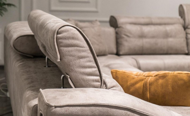 Robustes Graues Ecksofa Wohnzimmer L-Form Ledersofa Designer Couchen