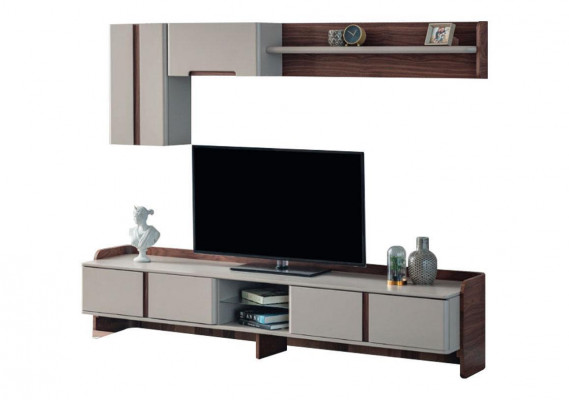 Stilvolle Wohnzimmer Wandgarnitur Designer TV-Ständer Holz Couchtisch
