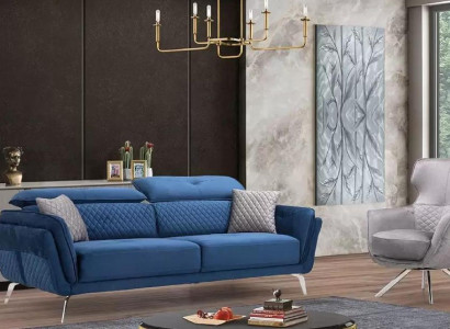 Exquisite Sofagarnitur Blauer Dreisitzer Designer Sessel Polster Möbel