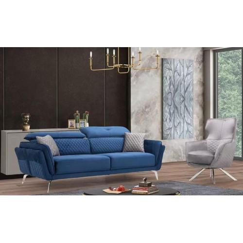 Exquisite Sofagarnitur Blauer Dreisitzer Designer Sessel Polster Möbel