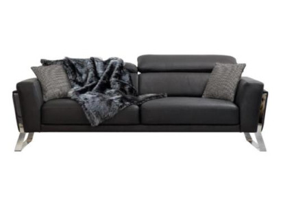 Schwarzer Wohnzimmer Dreisitzer Designer Sofa Luxus Leder 3-Sitzer Möbel