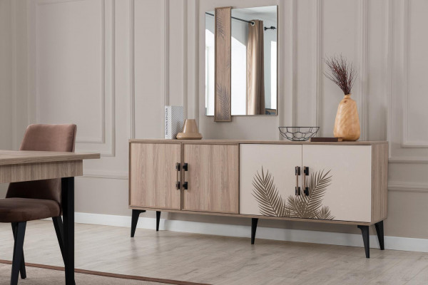 Braune Esszimmer Garnitur Luxus Esstisch 4x Stühle Sideboard Spiegel