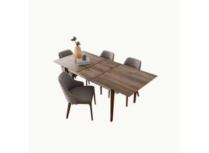 Komplette Esszimmer Garnitur Esstisch 4x Braune Polsterstühle 5tlg Set