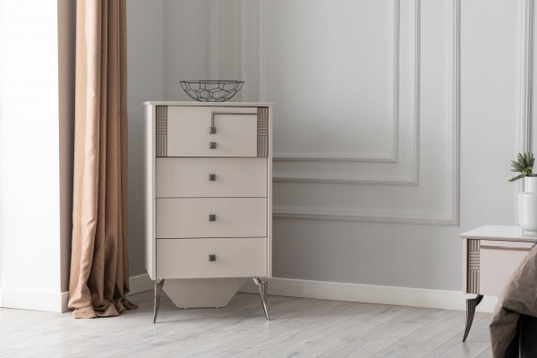 Wohnzimmer Weiße Kommode 4x Schubladen Holzkommode Holzschrank Möbel