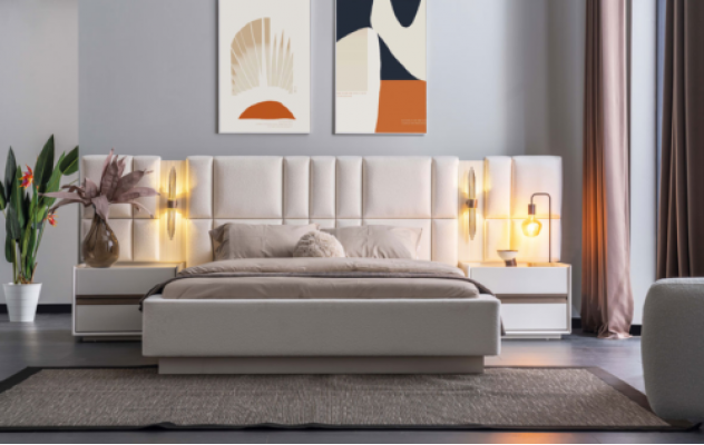 Exklusive Schlafzimmer Möbel Designer Textilbett 2x Holz Nachttische
