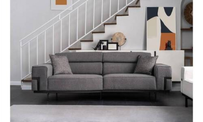 Moderner Grauer Polster Dreisitzer Komfortable Wohnzimmer Couch 3-Sitzer