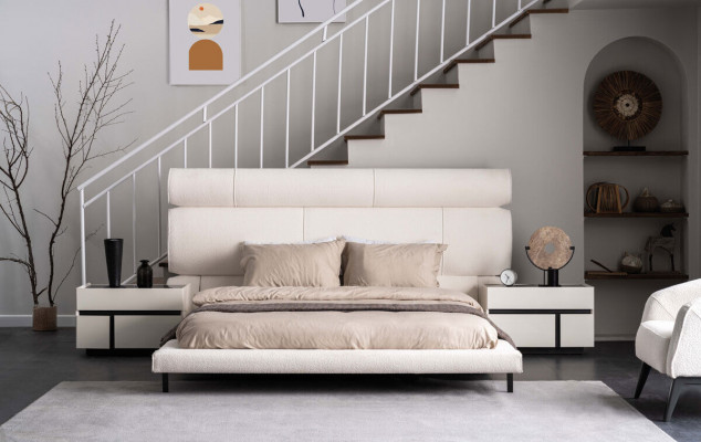 Luxuriöses Weißes Polsterbett Designer Doppelbett Bettrahmen Holzgestell