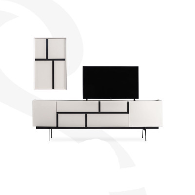 Stilvoll Wohnzimmer Set Besteht aus TV Lowboard und Wandschrank 2tlg.