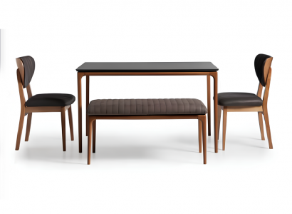 Garnitur Esszimmer Esstisch Holz Stühle 4tlg Braun Essecke Bank Stoff