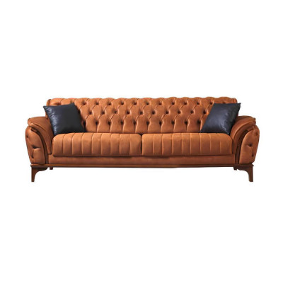 Schwarz-Orange Chesterfield Sofagarnitur Wohnzimmer Couchen Sessel 4tlg
