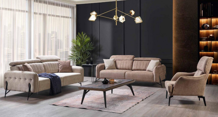Beiges Wohnzimmer Dreisitzer Set Moderne Stoffsofas Luxuriöse Möbel
