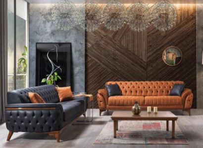 Chesterfield Sofas Designer Wohnzimmer Garnitur Polster 2x Textilsofas