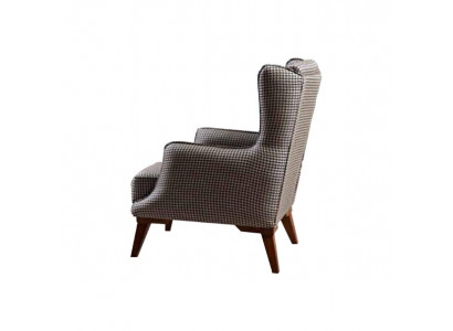 Karierter Sessel Polster 1-Sitzer Grauer Wohnzimmer Textil Lehnsessel