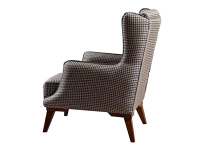 Karierter Sessel Polster 1-Sitzer Grauer Wohnzimmer Textil Lehnsessel