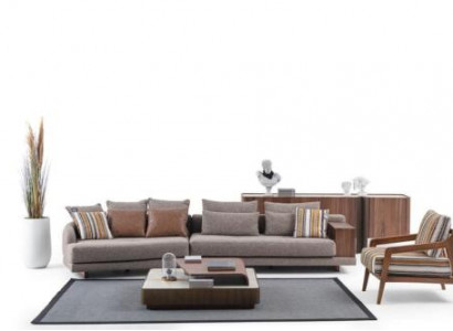 Exklusive Wohnzimmer Couchgarnitur Stoffsofa Holz Couchtisch Sideboard