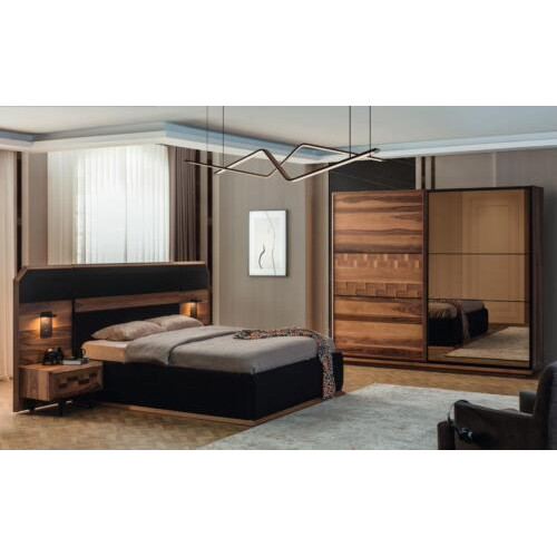 Exquisite Schlafzimmer Garnitur Edles Doppelbett 2x Holz Nachttische