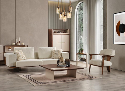 Modern Weiß Sofagarnitur 3 1 Sitzer Textil Holz Sessel Komplett Set neu