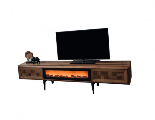 Braune Wohnzimmer Wandgarnitur Designer TV-Ständer RTV Holz Regale LED